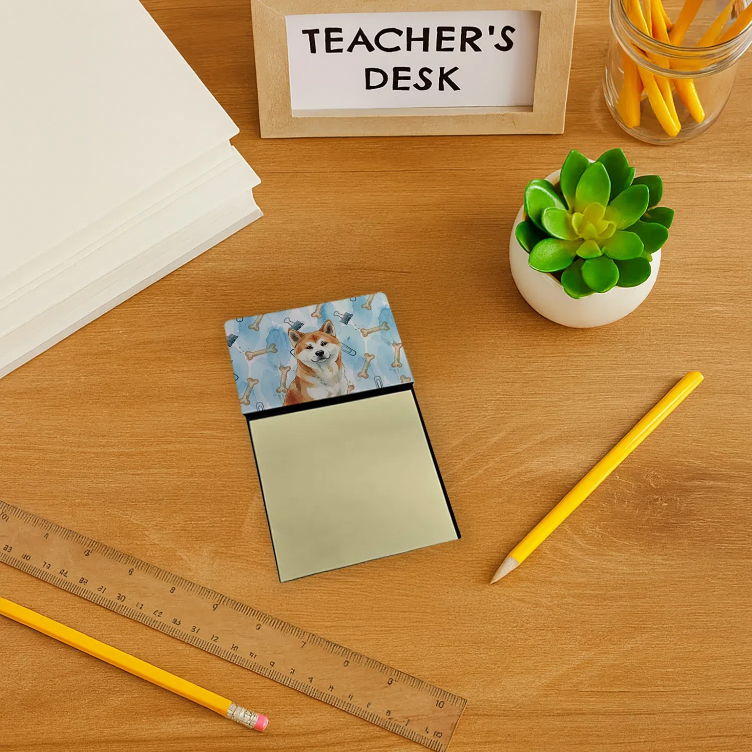 Red Akita Coworker Watercolor Sticky Note Holder Refillable Dispenser Desk Accessory 3x3 Pad Gift