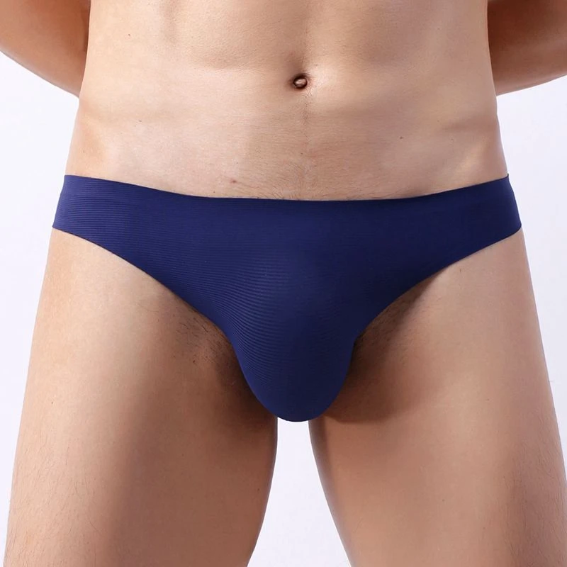 Seamless Men Ice Silk Stripes Low Waist Briefs