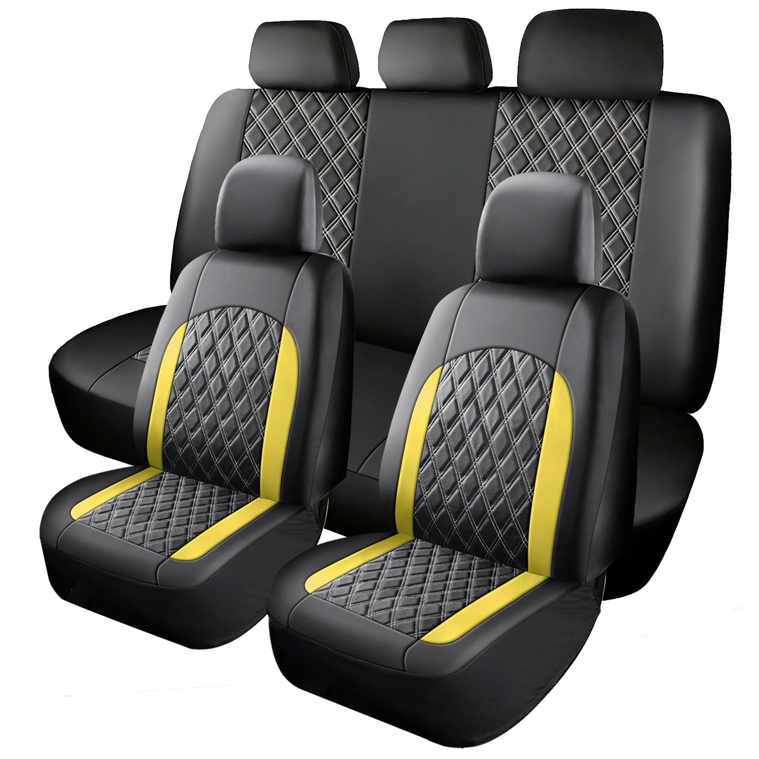 5-Seat Car Seat Cover, Single-Stitch Diamond Pattern, Quilted And Embroidered, Synthetic Leather, PVC Leather, Exported To Europe And America
