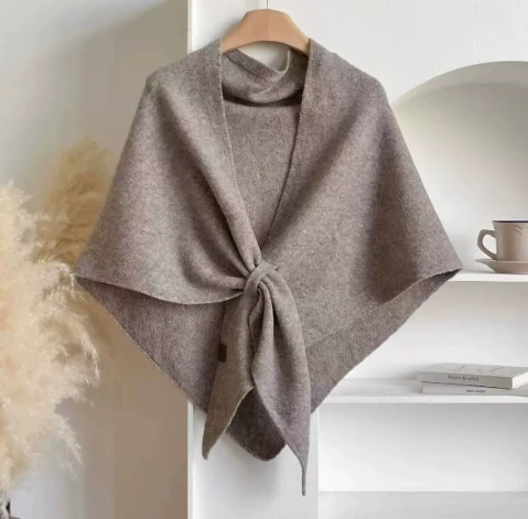 Winter Triangular Shawl INS Solid Color Soft Thickened Knitted Neck Wrap Korean Version Warm Shawl For Women