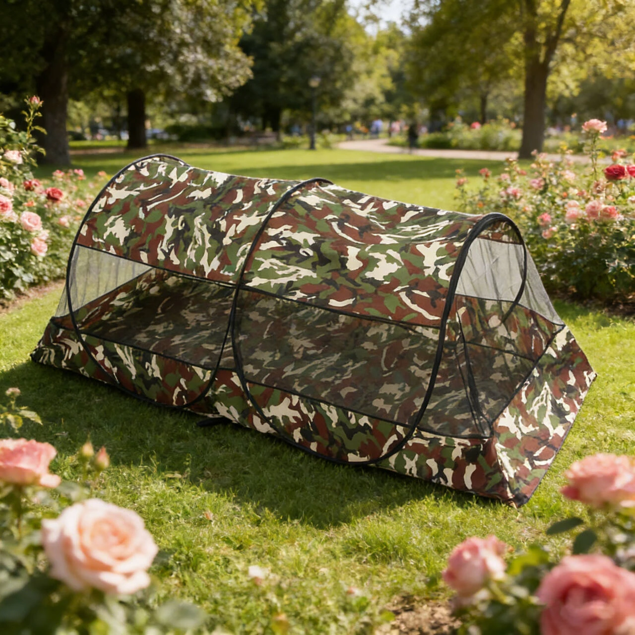 Camouflage Camping Outdoor Dining Single-Person Mosquito Net With Bottom, Enclosing Design, No Assembly Required, Portable Travel, Fine Mesh For Mosquito And Insect Protection