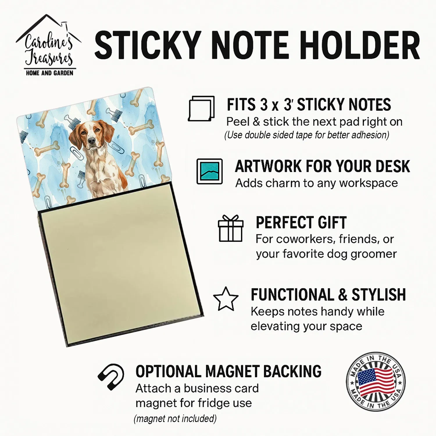 Roan Brittany Coworker Watercolor Sticky Note Holder Refillable Dispenser Desk Accessory 3x3 Pad Gift