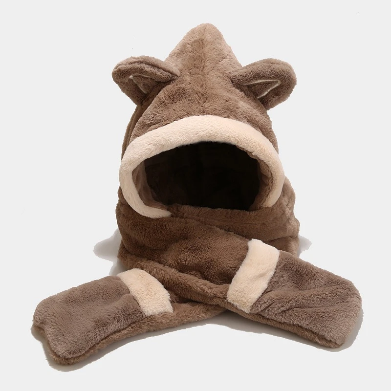 Thick Plush One Piece Cat Ear Protection Hat