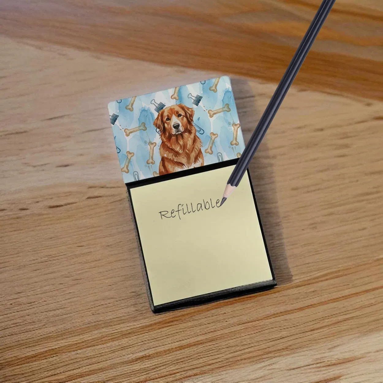 Reddish Brown Great Pyrenees Coworker Watercolor Sticky Note Holder Refillable Dispenser Desk Accessory 3x3 Pad Gift