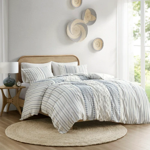 Full Queen Cotton Printed Duvet Cover Set With Chenille