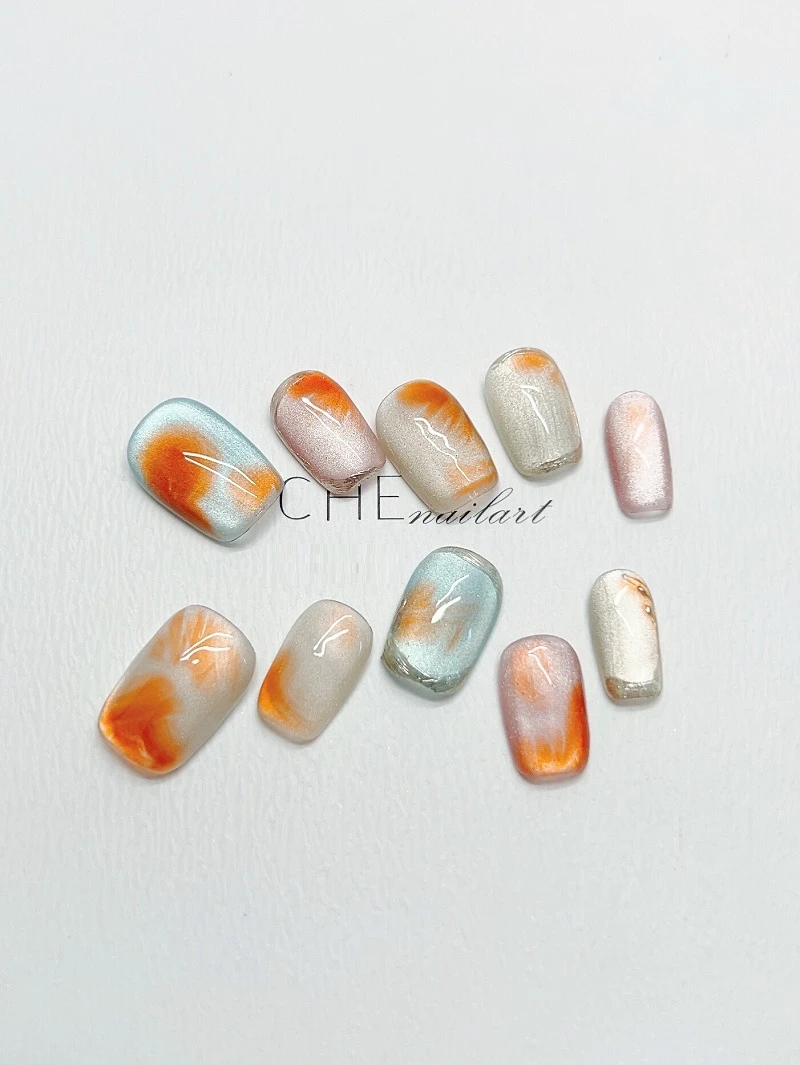 Handmade Custom Wear Armor Colorful Contrast Color Candy Color Short Cat Eye Manicure