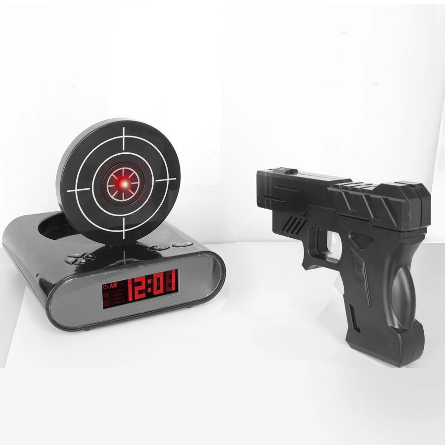 Electronics Desk Clock Digital Gun Alarm Clock Gadget Target Laser Shoot For Children's Alarm Clock Table Awakening