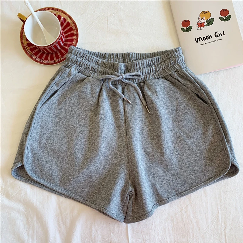 Pure Color Home Pajama Pants Loose Running Sports Shorts High Waist Casual Pants