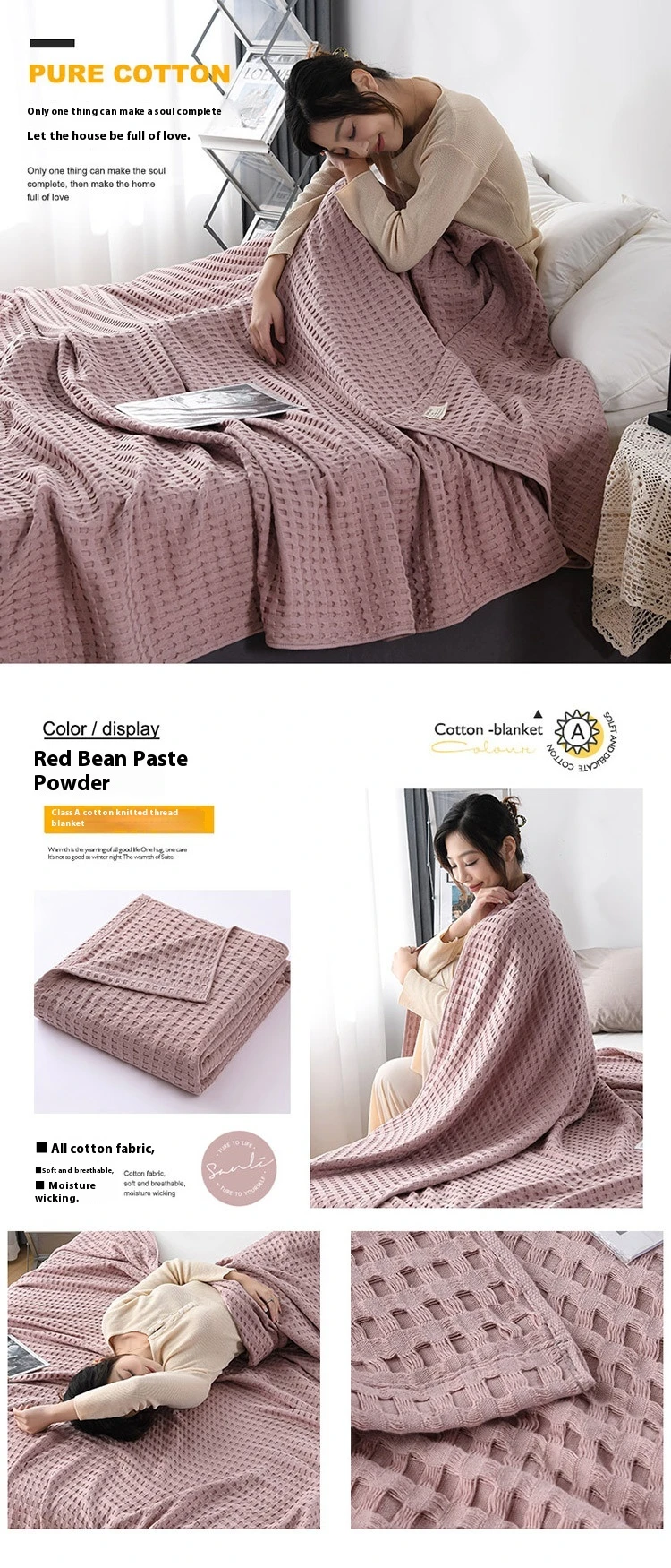 Cotton Waffle Knit Chenille Towel Sofa Cover Blanket