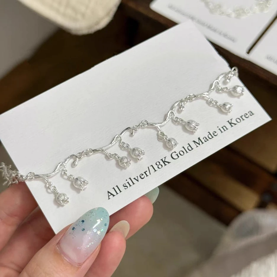 1pc 999 Sterling Silver Lily Of The Valley Charm Bracelet, Delicate Floral Style, Perfect For Daily Wear And Valentine's Gift