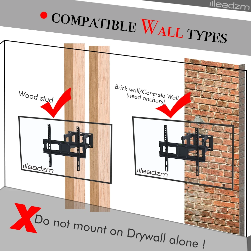 TMDS-105 Up And Down Angle 10 Degrees, Left And Right Angle 30 Degrees, Wall Mounted TV Stand 40kg