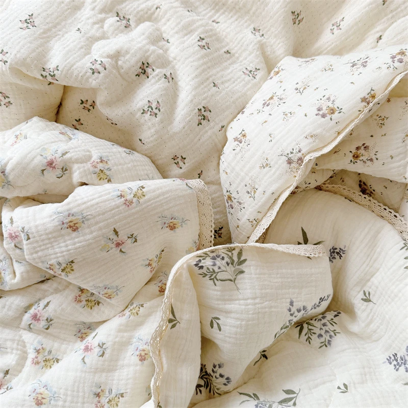 Ins Style Floral Pure Cotton Summer Quilt Class A Double Layer Yarn