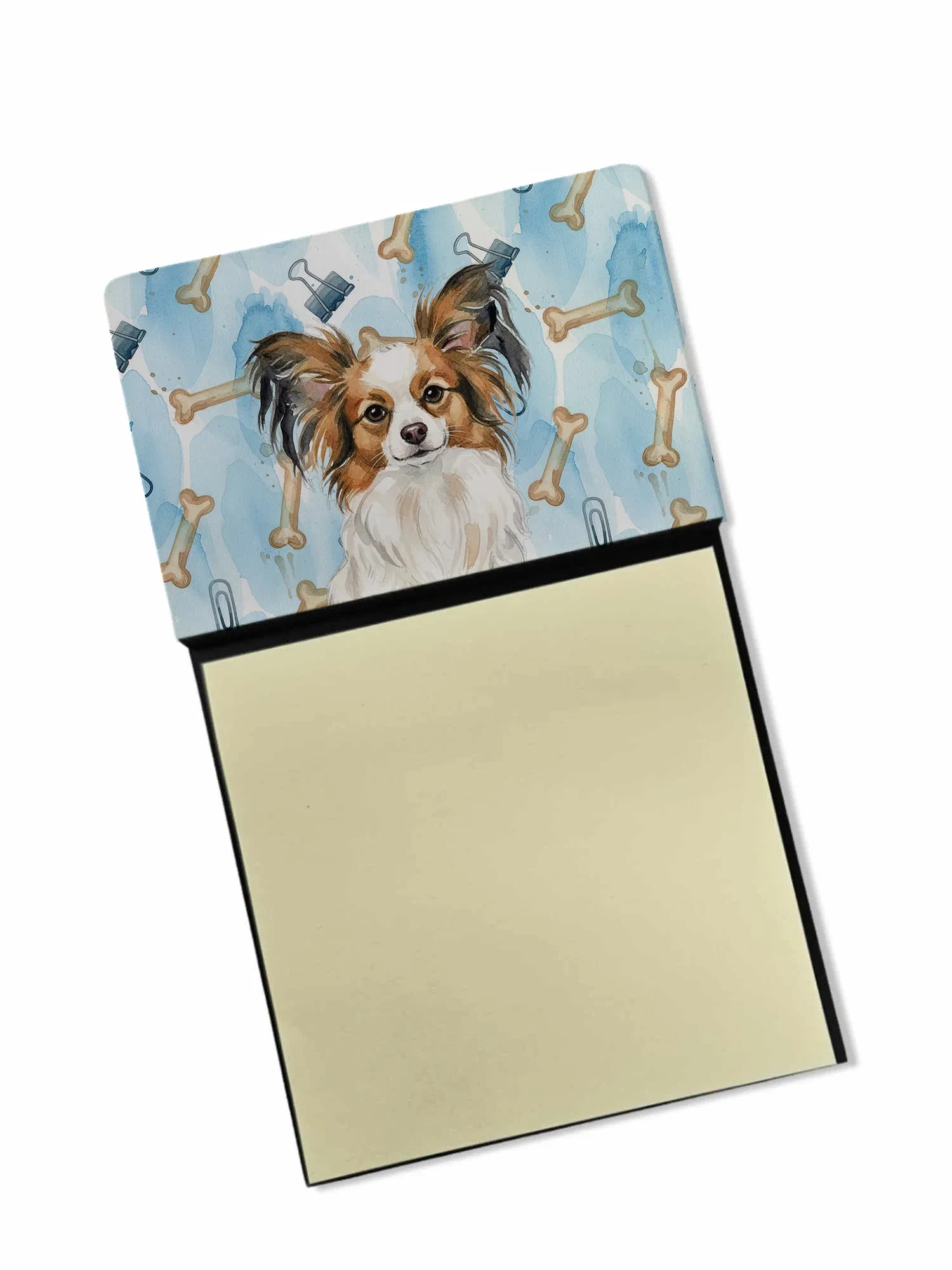 White with Sable Papillon Coworker Watercolor Sticky Note Holder Refillable Dispenser Desk Accessory 3x3 Pad Gift