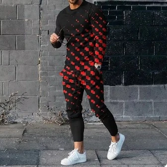 Men's Ethnic Style Printed Long Sleeve Trousers Suit