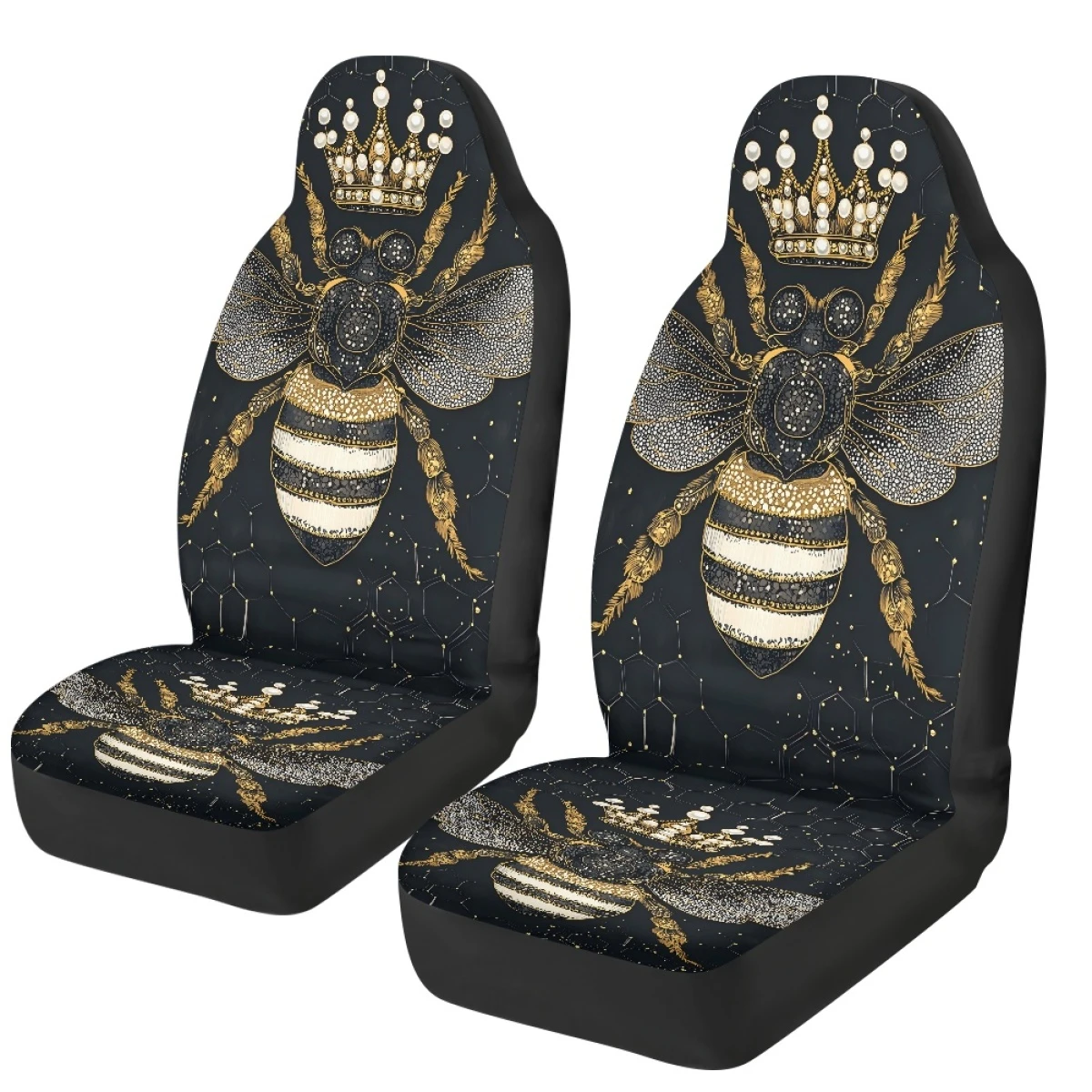 2 Front Car Seat Covers, Digitally Printed With A Honeybee Pattern, Thin, Suitable For All Seasons, Fashionable Car Seat Covers