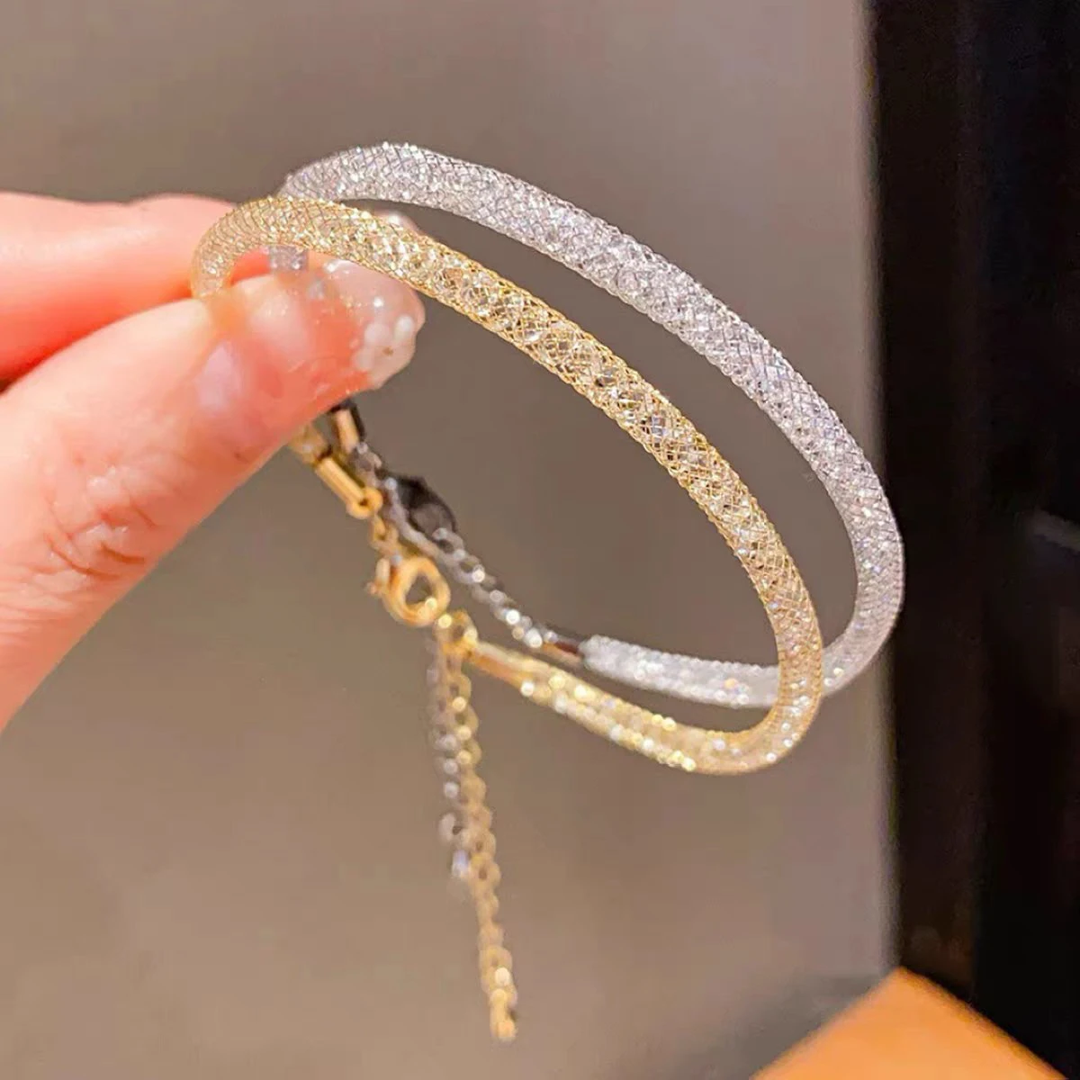 1pc 999 Sterling Silver Mesh Crystal Bracelet, Luxurious Style, Perfect For Daily Wear And Valentine's Gift