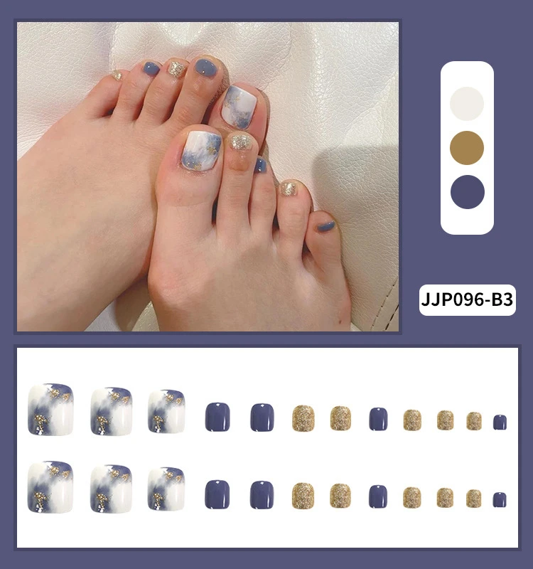 White Blue And White Blooming Gold Foil Manicure