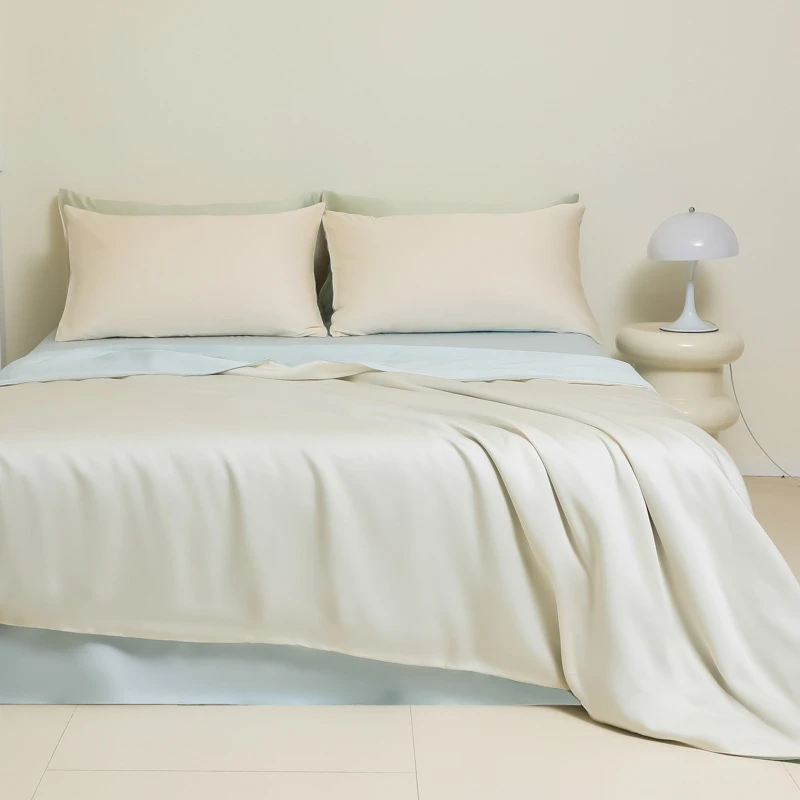 Washed Ice Silk Solid Color Silky Sleep Naked Bed Sheet Quilt Cover Fitted Sheet