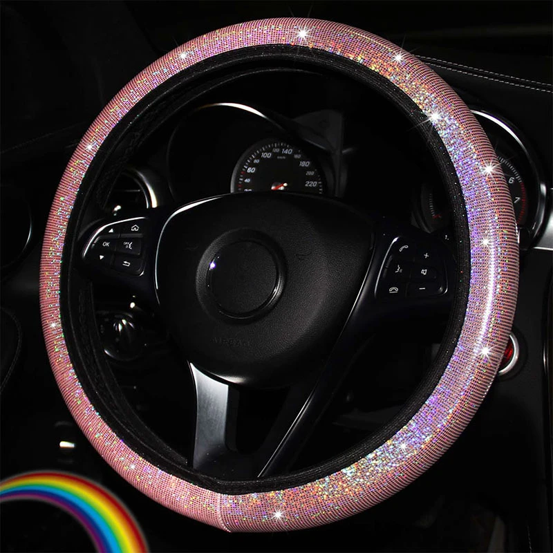 Elastic Band Type Elastic Car Steering Wheel Cover Without Inner Ring Colorful Glitter Sequin Car Grip Cover