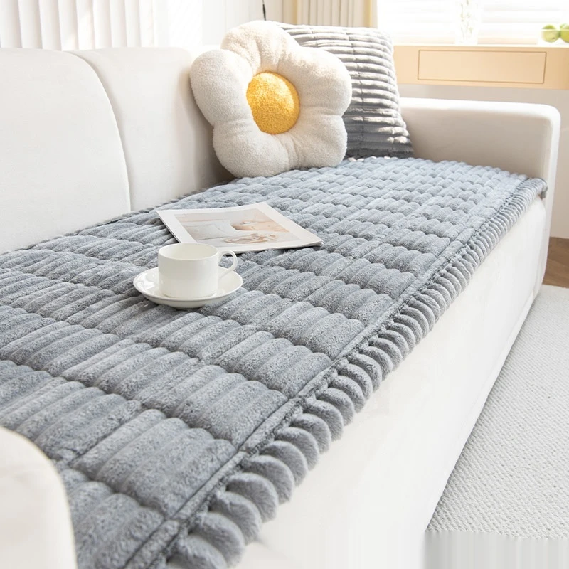 Corduroy Sofa Cushion Plush Cushion Simple Modern Non-slip Leather Sofa Cover