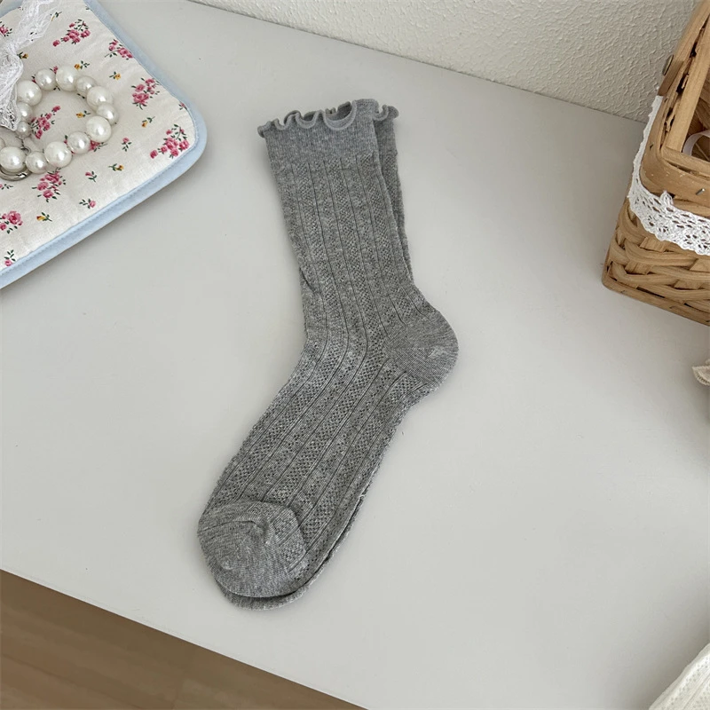 Mesh Hollow Out Solid Color Stringy Selvedge Mid-calf Length Loose Socks Breathable Sweat Absorbing