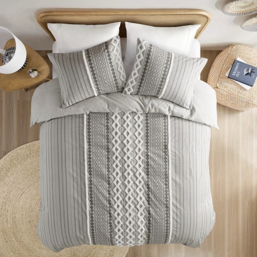 Full Queen Cotton Printed Duvet Cover Set With Chenille