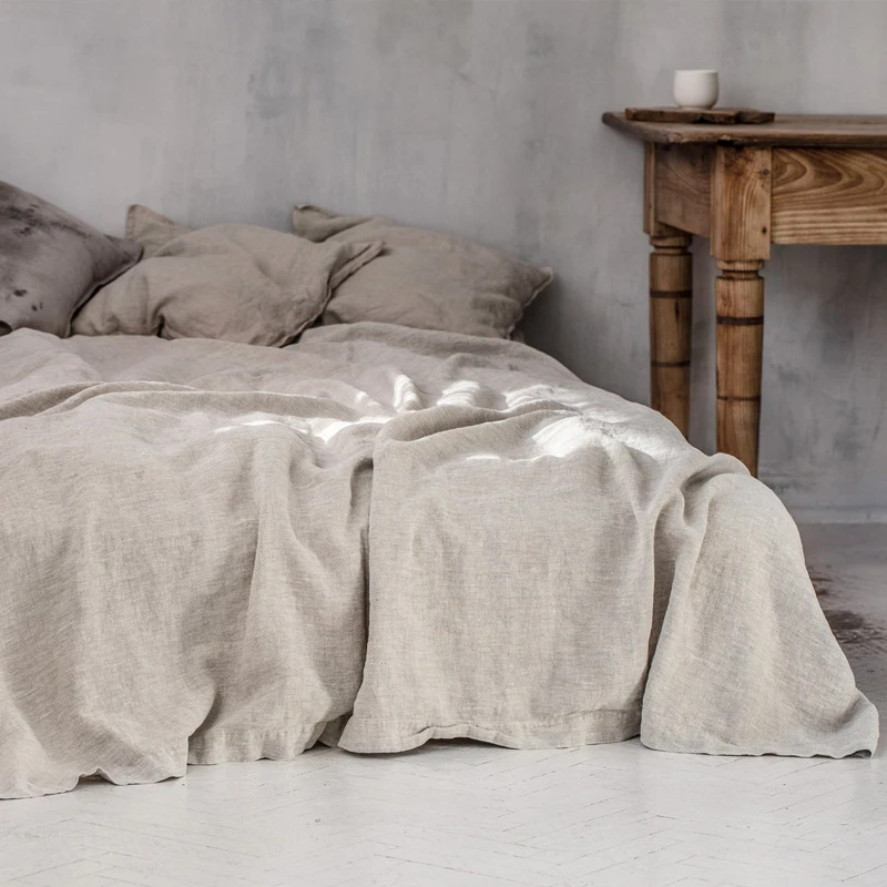 Simple Plain Linen Solid Color Single Double Bed Sheet
