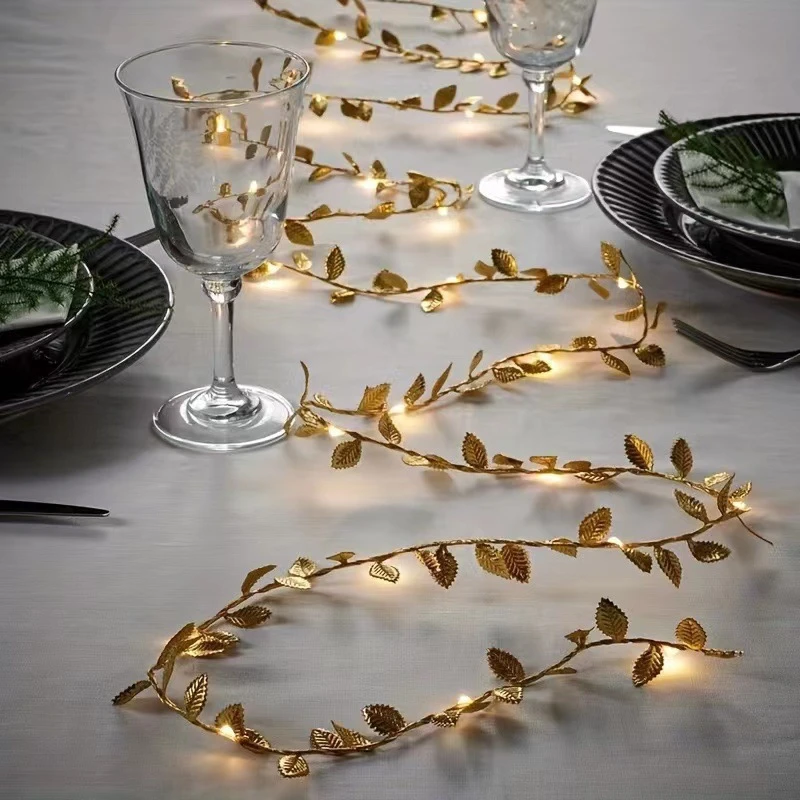 Led Simulation Gold And Silver Color Leaves Lighting Chain Rattan Decoration