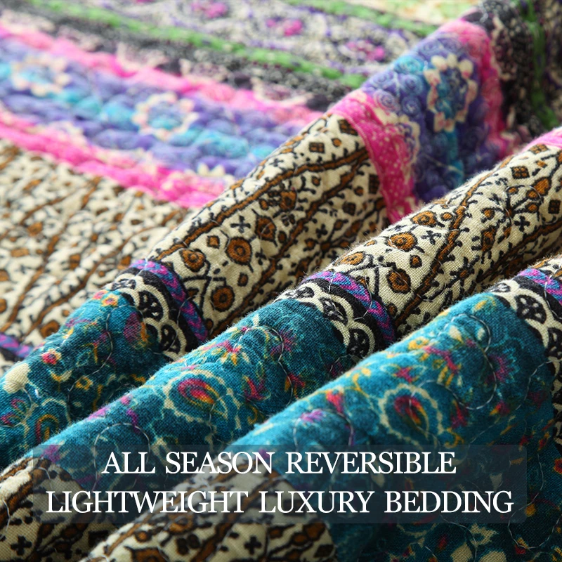 Bohemian Moroccan Paisley Cotton Reversible Quilt Bedspread Set Ethnic Luxury 3-Piece All Season Lightweight Oversized Wide Drop Breathable Bedding For Full Queen 90X98 & King 98X106 Wrinkle-Resistant