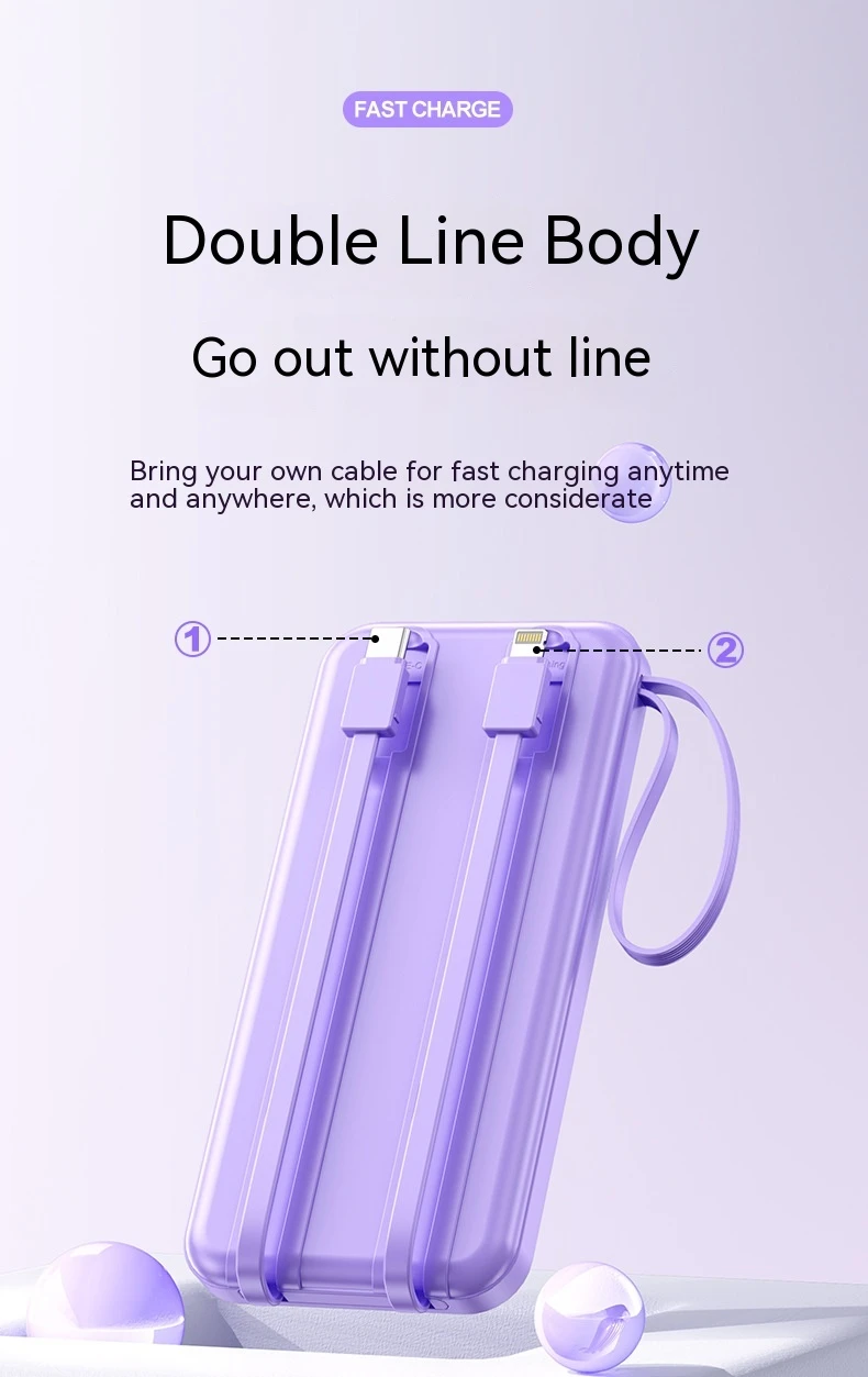 Fast Charge With Cable 20000mAh Large Capacity Ultra-thin Portable Mobile Power Pack