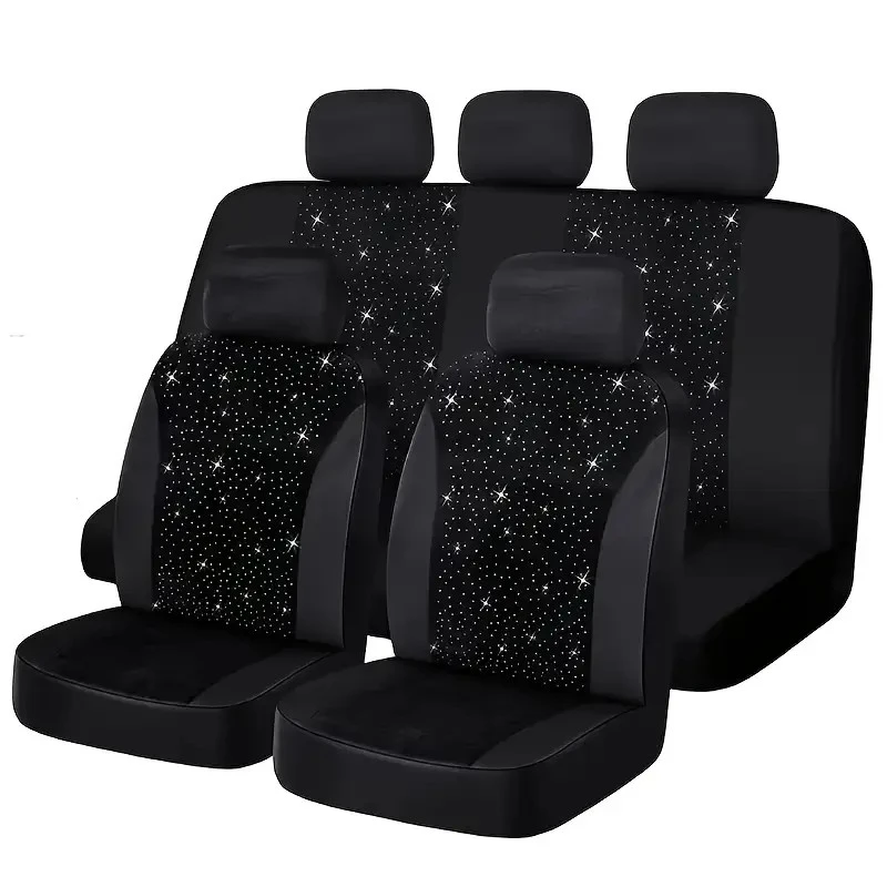 5-Seat Car Seat Cover, Classic And Timeless Design, Thin 2mm Thickness, Suitable For All Seasons Rhinestone Seat Cover