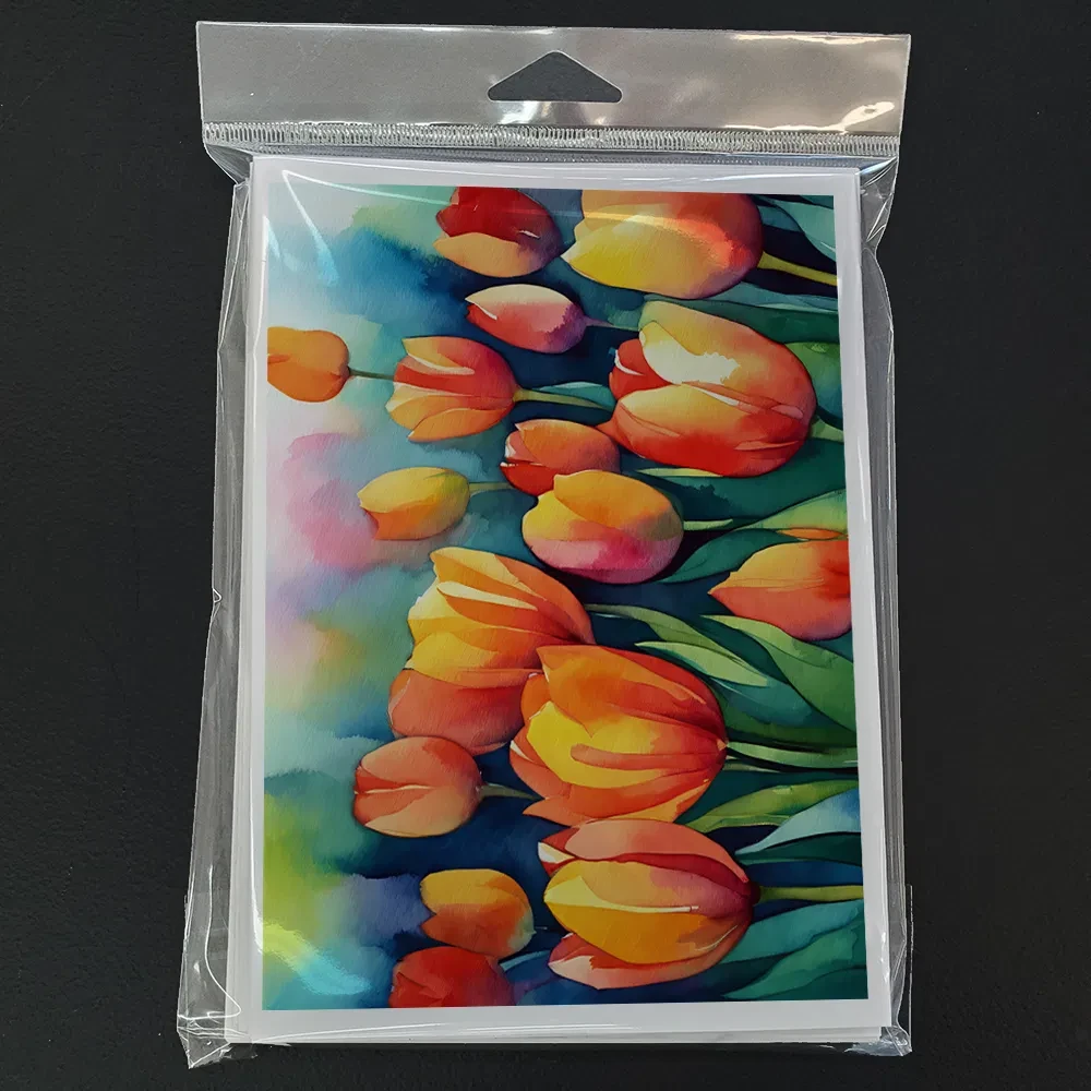 Tulips in Watercolor Greeting Cards Pack of 8 Blank Cards with Envelopes Whimsical A7 Size 5x7 Blank Note Cards