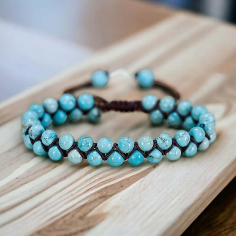 Double Row Bracelet Natural Stone Double Woven Adjustable Bracelet