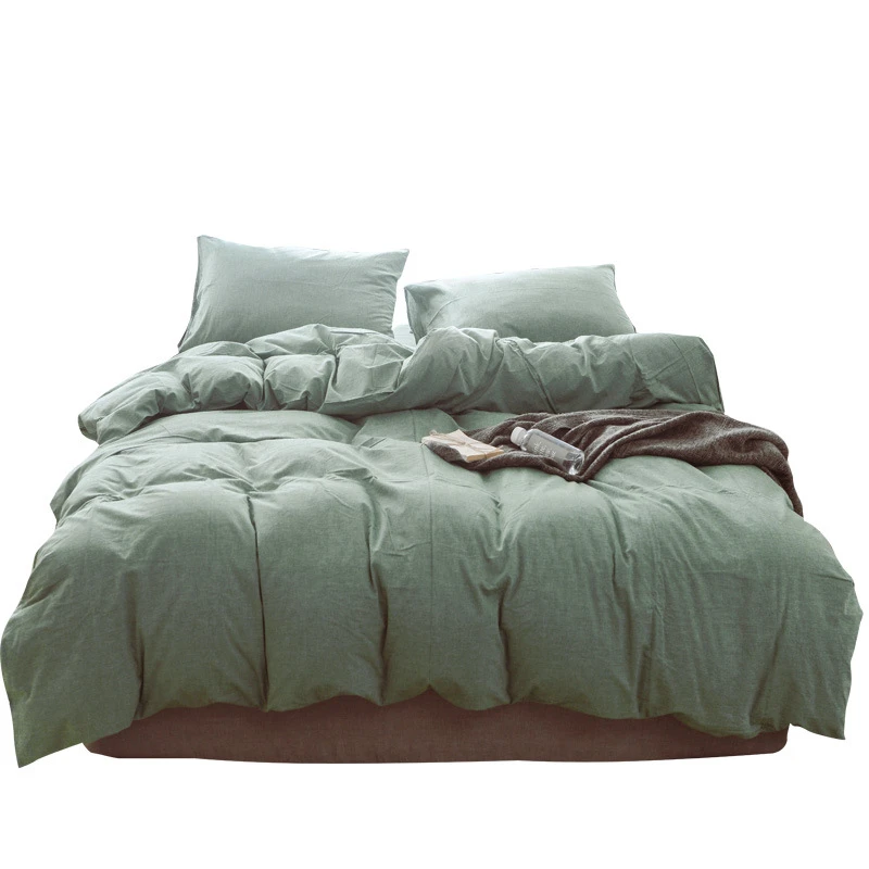 Japanese Solid-color Simple Dormitory Yarn-dyed Washed Cotton Four-piece Set