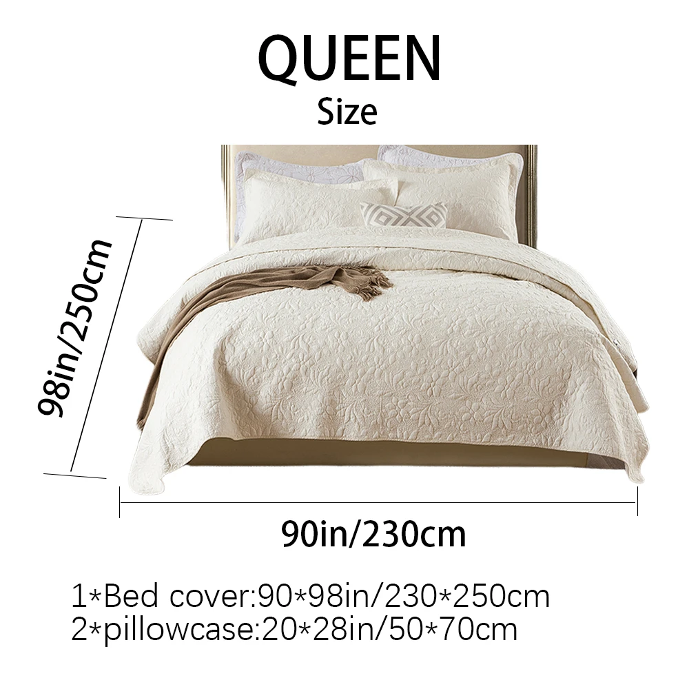 3D Quilted Stitched Cotton Filled Reversible Coverletimeless Textured Weave Ultra-Soft Breathable Lightweight  Wrinkle Release Easy Care Machine Washable All Season Bedding  No Clumping Pre-Shrunk