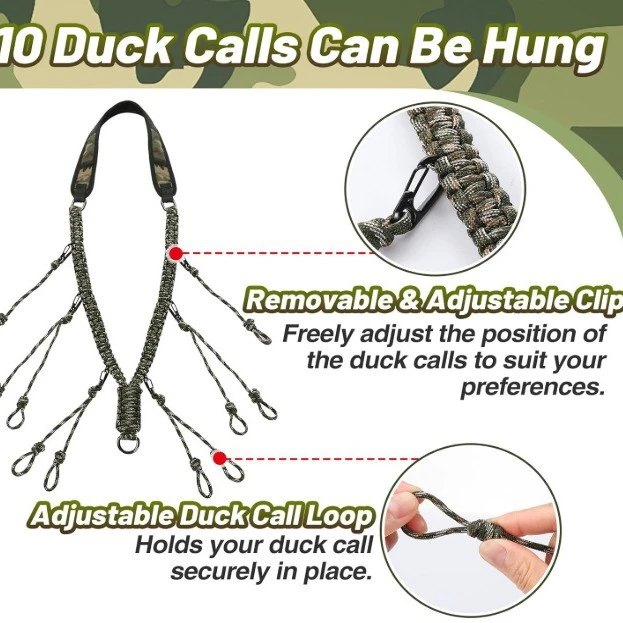 Outdoor Tactical 12-Ring Hanging Neck Collar Duck Call Lanyard Portable Multi-Functional Whistle Braided Lanyard