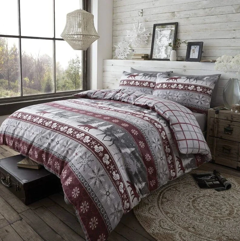 Christmas Peach Skin Fabric Bed Three-piece Set
