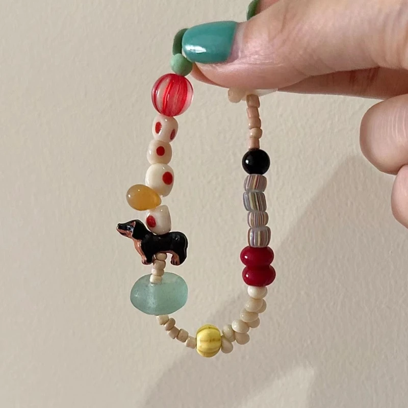 Colorful Dopamine Bead Cute Sausage Dog Bracelet With Niche Appeal