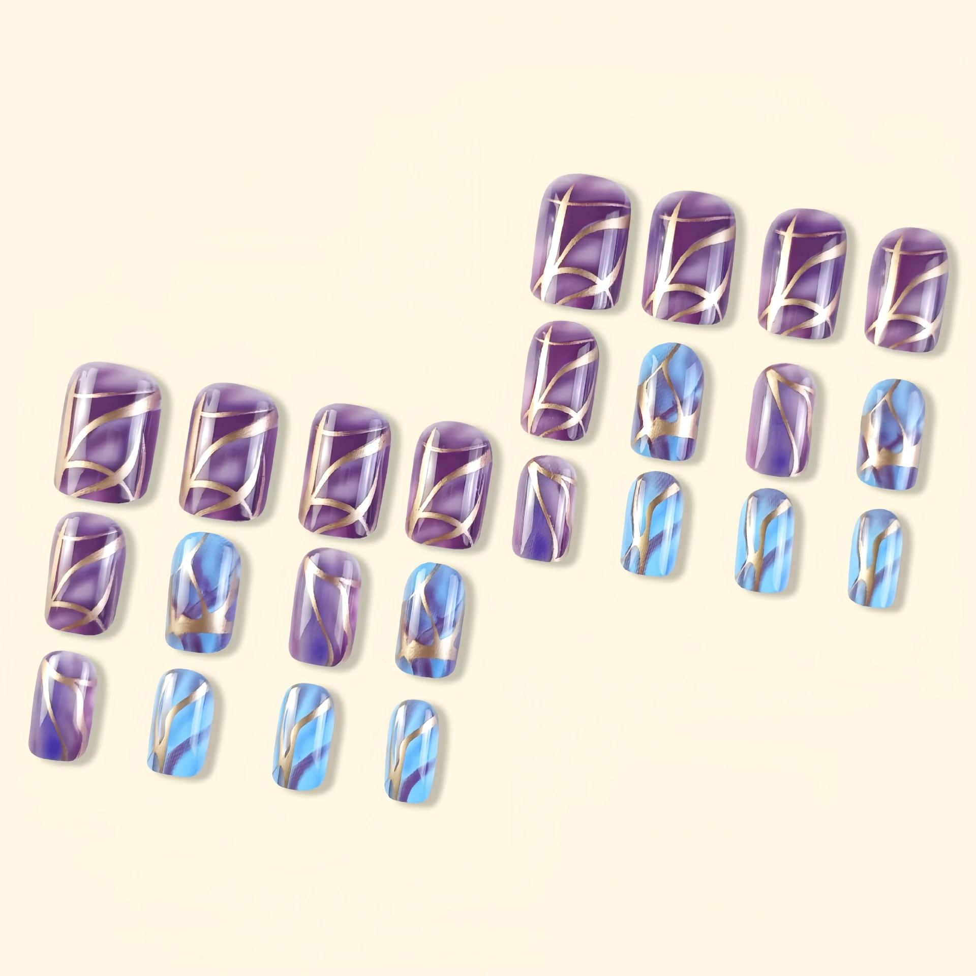 European And American Style Mid-length Purple Striped Nail Stickers