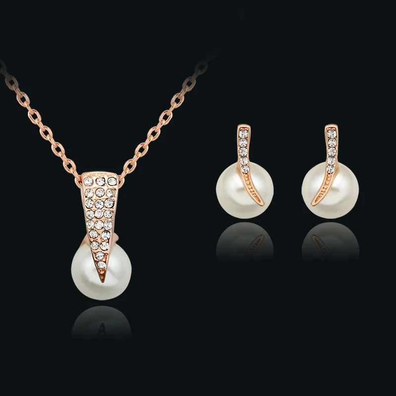 Rhinestone Pearl Necklace Set European And American Wedding Jewelry Party Dress Earrings