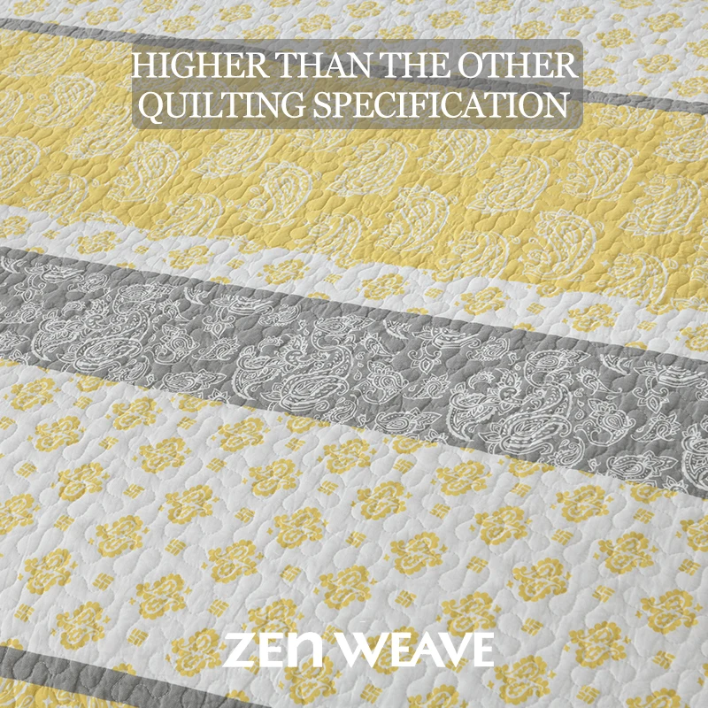 Cotton Printed Quilt Bedspread Set Paisley Medallion Stripe 3-piece All Season Reversible Lightweight Oversized Wide Drop Luxury Bedding For Full Queen 90x98 & King 98x106 Wrinkle Resistant Breathable
