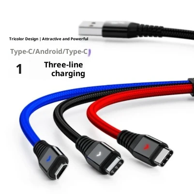 Mobile Phone Data Cable One-to-three Digital Display With Light Three-in-one Fast Charge Car Charging Cable