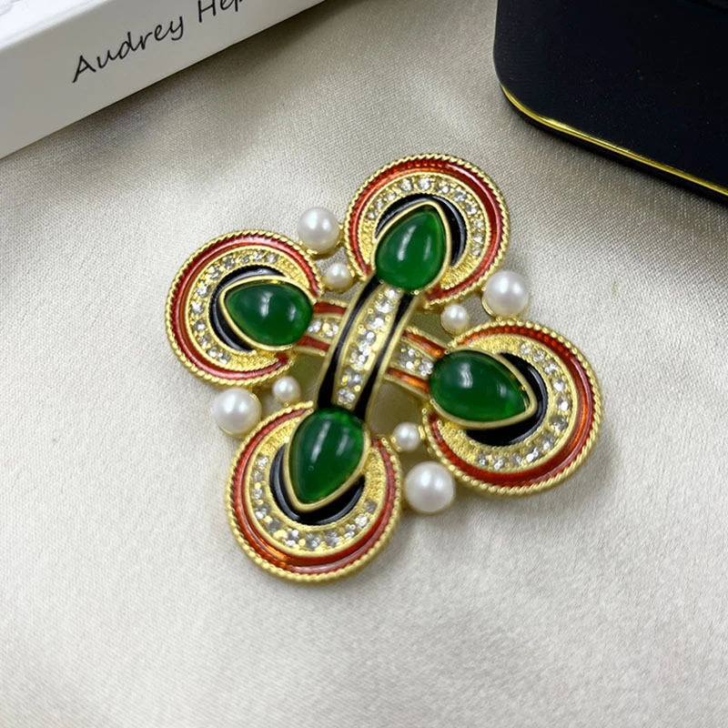 Classic Medieval Baroque Cross Crystal Brooch Vintage
