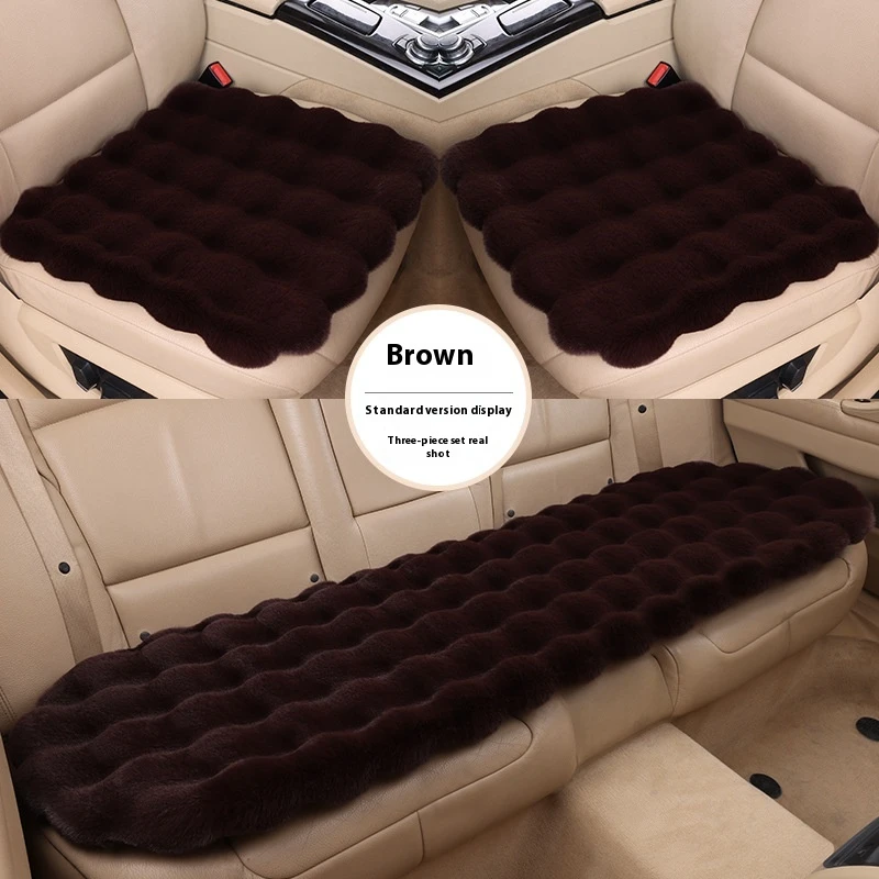 Car Cushion Winter Bubble Velvet Rabbit Plush Three-piece Set Without Backrest