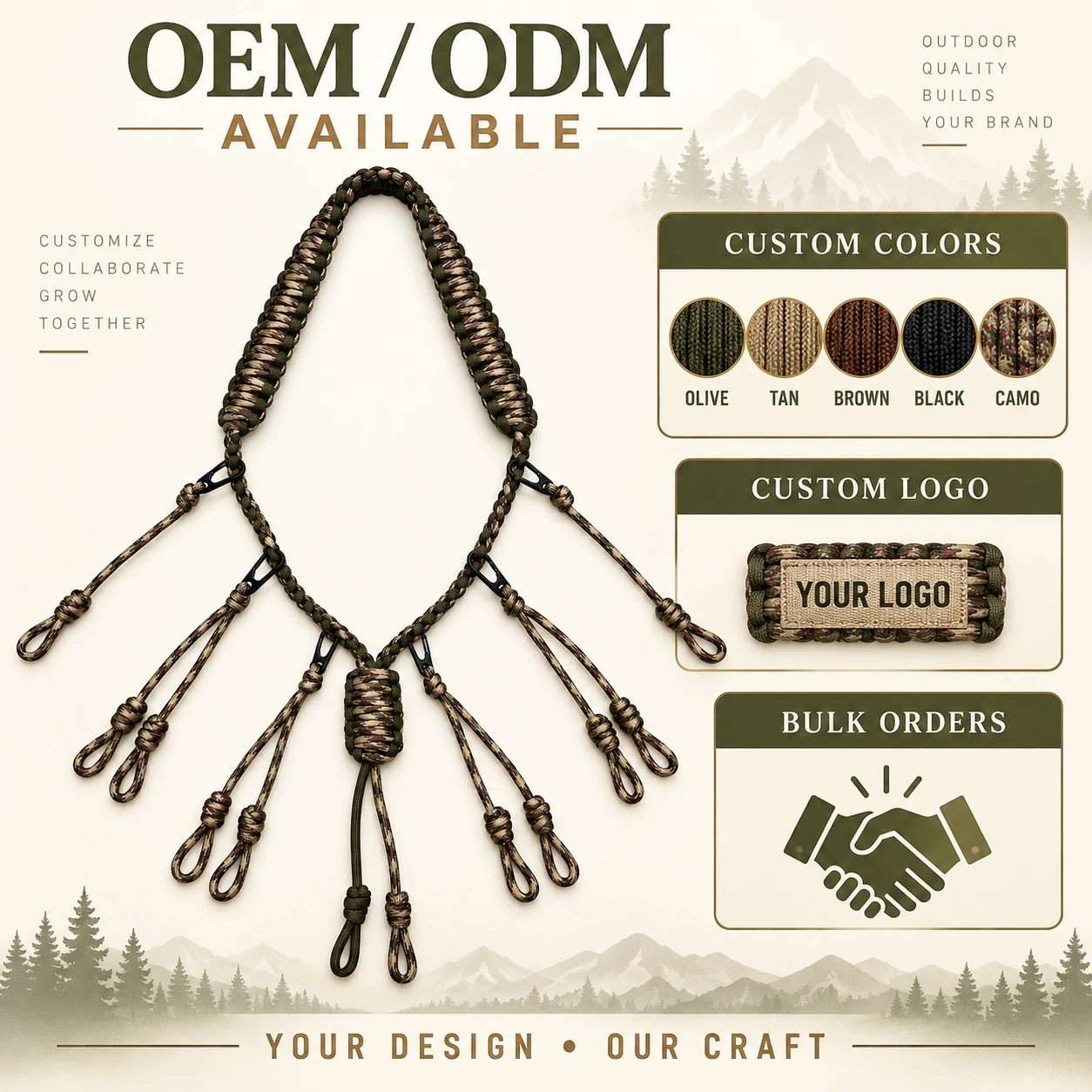 Seven Strand Nylon Durable Duck Call Lanyard Hand Braided Multi Loop Hunting Game Call Holder Duck Goose Waterfowl