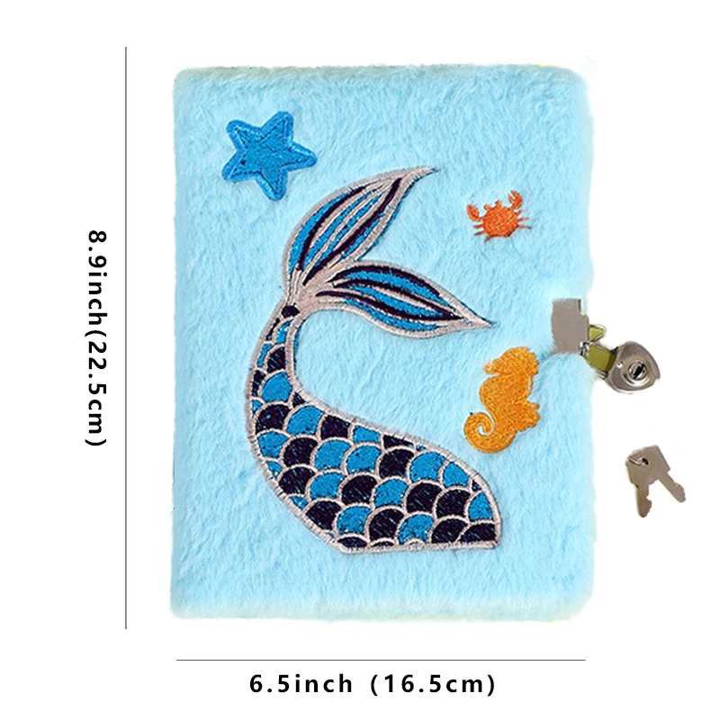 Cartoon Fishtail Pearl Plush Children's Cute Notebook With Lock