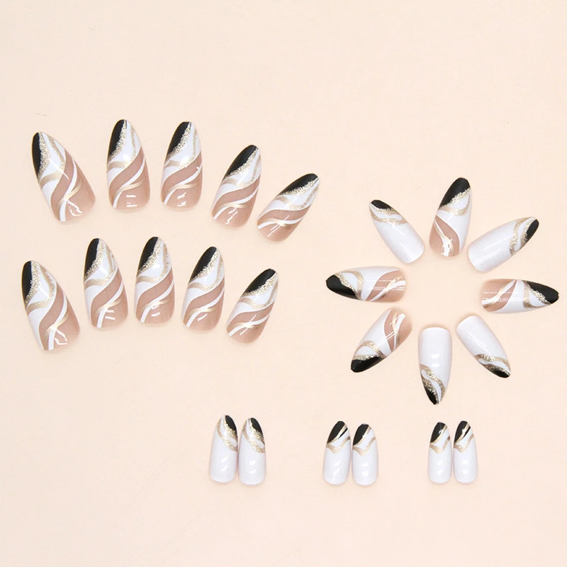 Black And White Mandarin Duck Color Almond Nail Piece