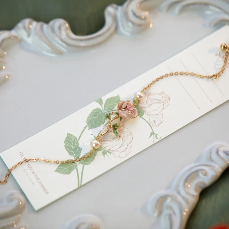 Super Gentle Rose Retro Exquisite Enamel Drip Glazed Brass Gold-plated Pearl Bracelet