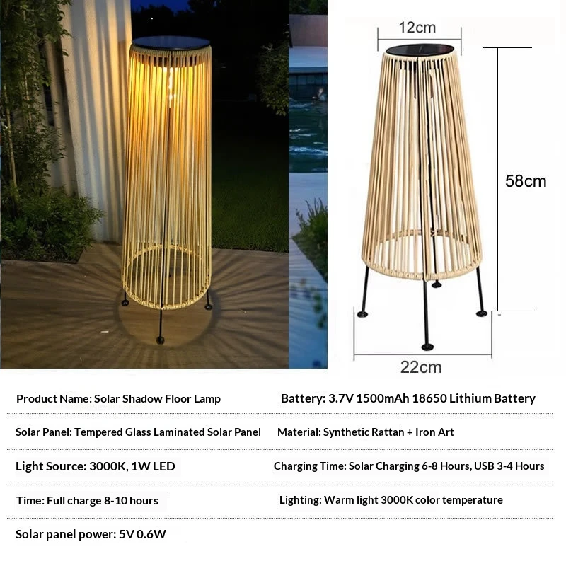 Outdoor Solar Lantern Lights Waterproof High Brightness Hanging Imitation Bamboo Weaving Hollowed Table Lamp Decoration