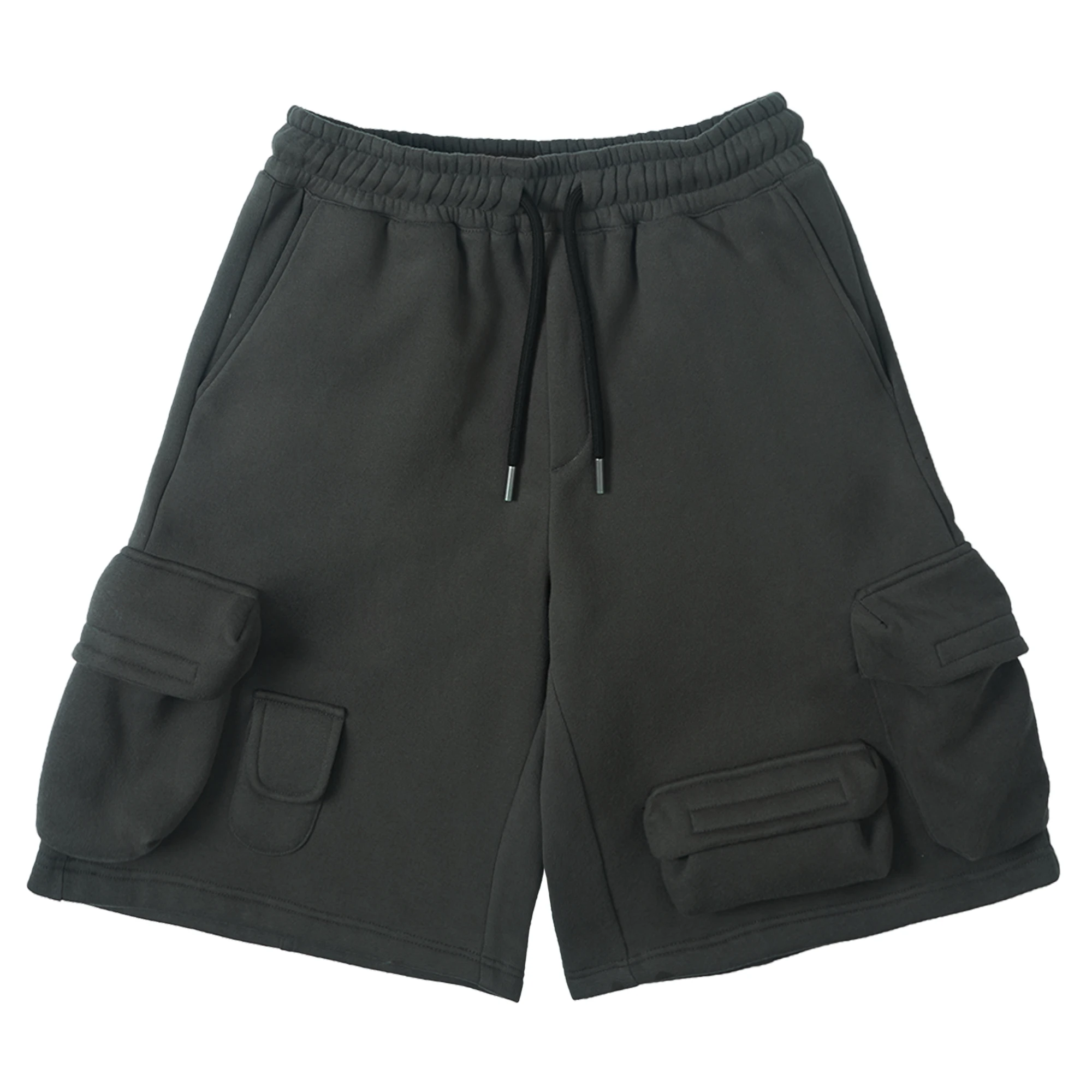 Solid Color Three-Dimensional Multi-Pocket Knitted Shorts Casual Pants Men'S Trend Straight Five-Point Pants